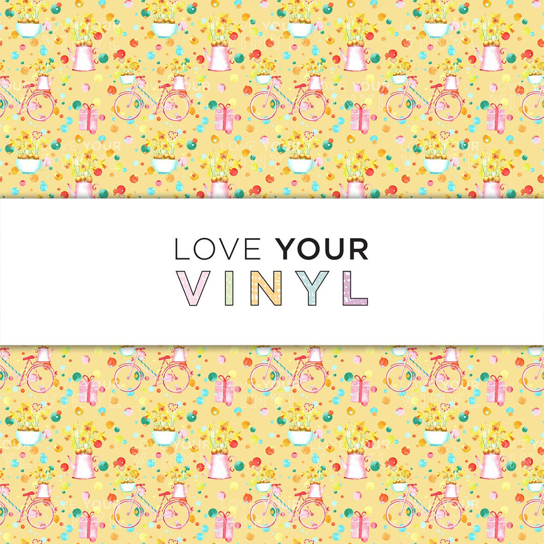 Yellow Spots and Bikes Patterned Vinyl LYV_101