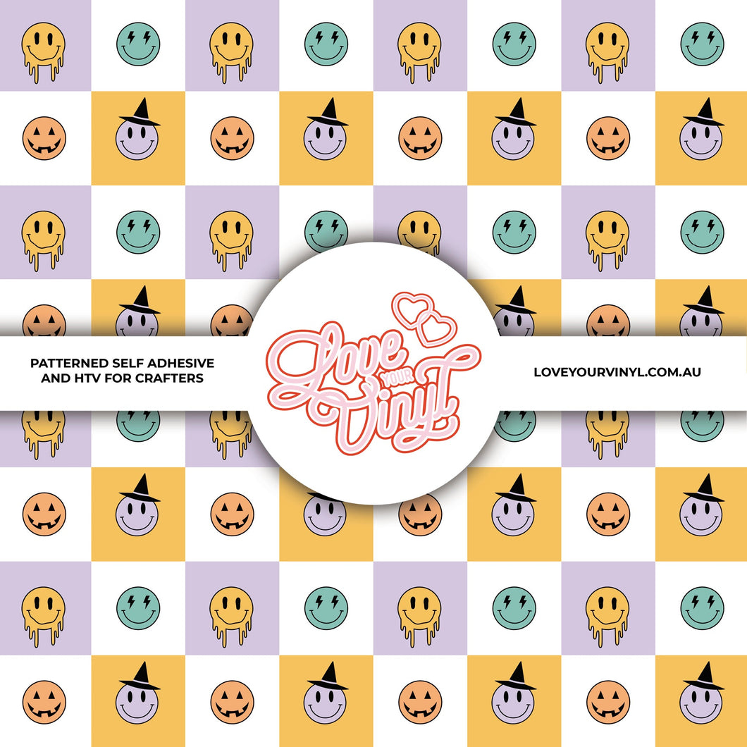 Halloween Grid Smiley FacePatterned Craft Vinyl LYV_1847