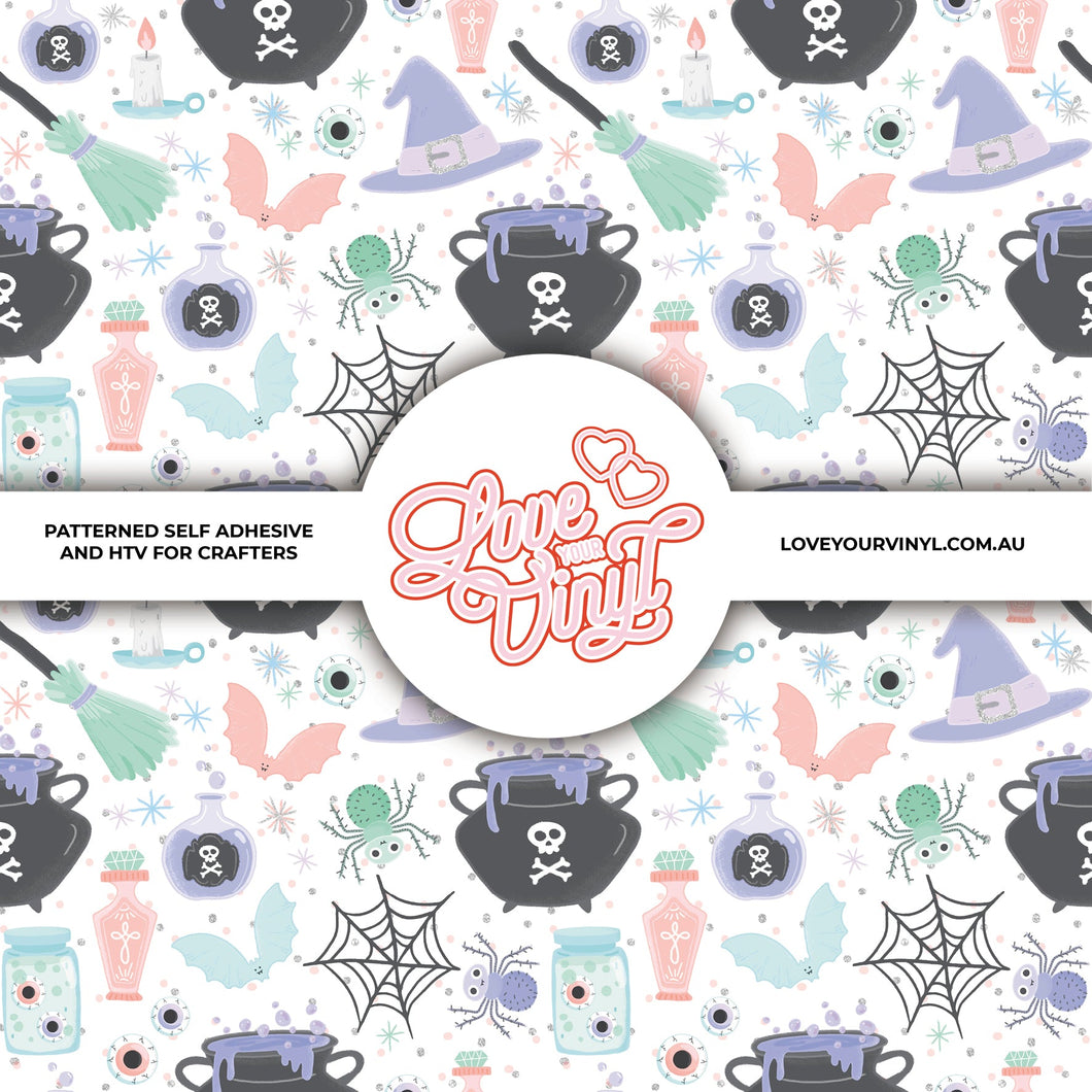 Halloween Pastel Witches Cauldron Patterned Craft Vinyl LYV_1855