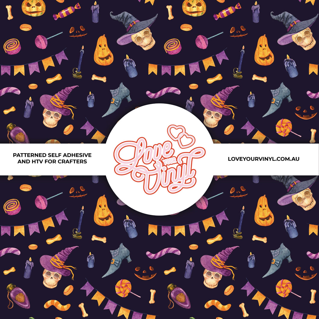 Halloween Pumpkin & Skulls Patterned Craft Vinyl LYV_1882