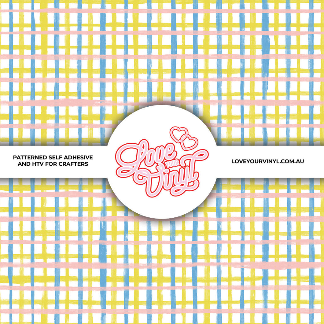 Yellow Blue pink Checks Patterned Vinyl LYV_1926