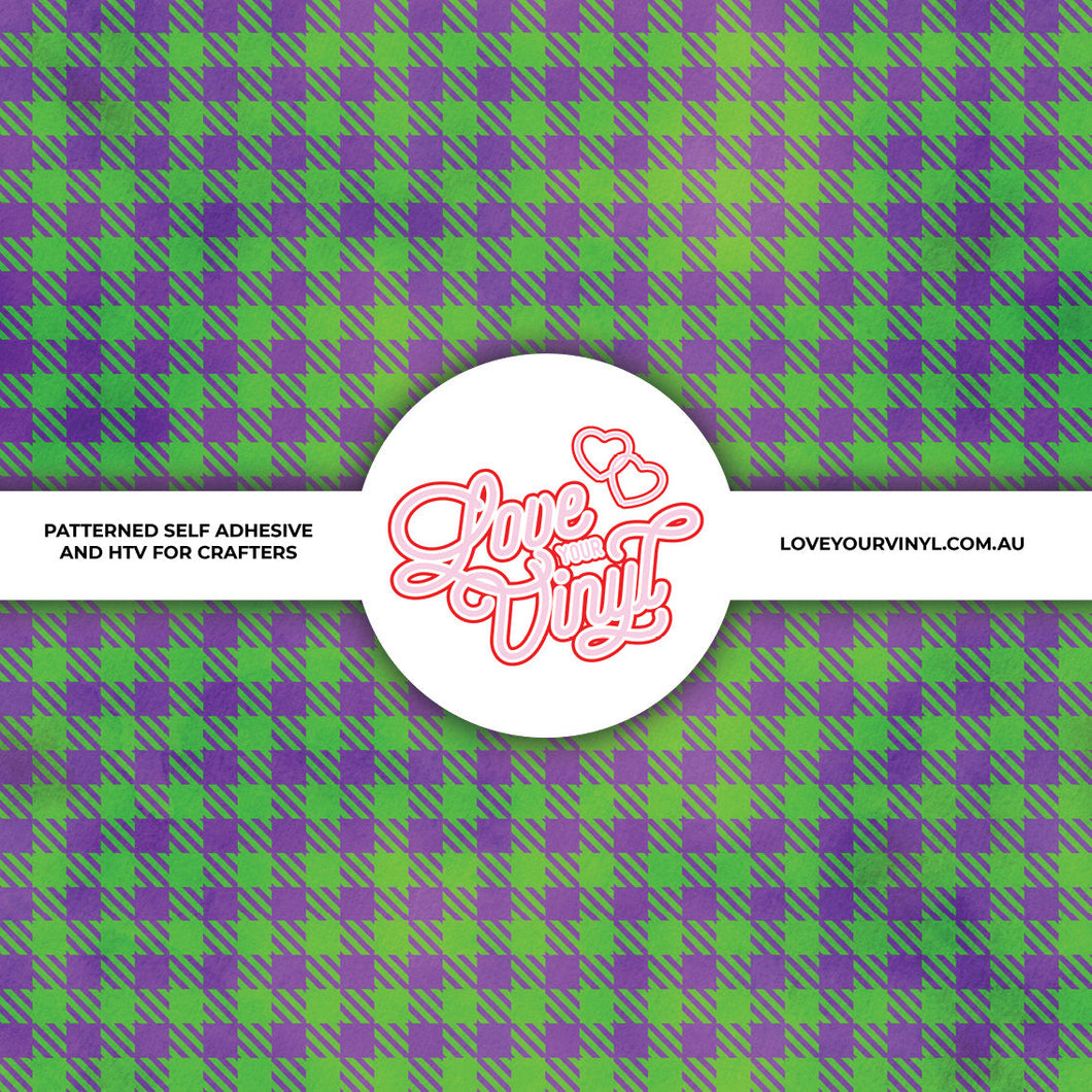 Green Purple Check Patterned Vinyl LYV_1972