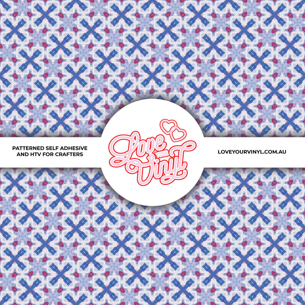Blue Red Tile Patterned Vinyl LYV_2038
