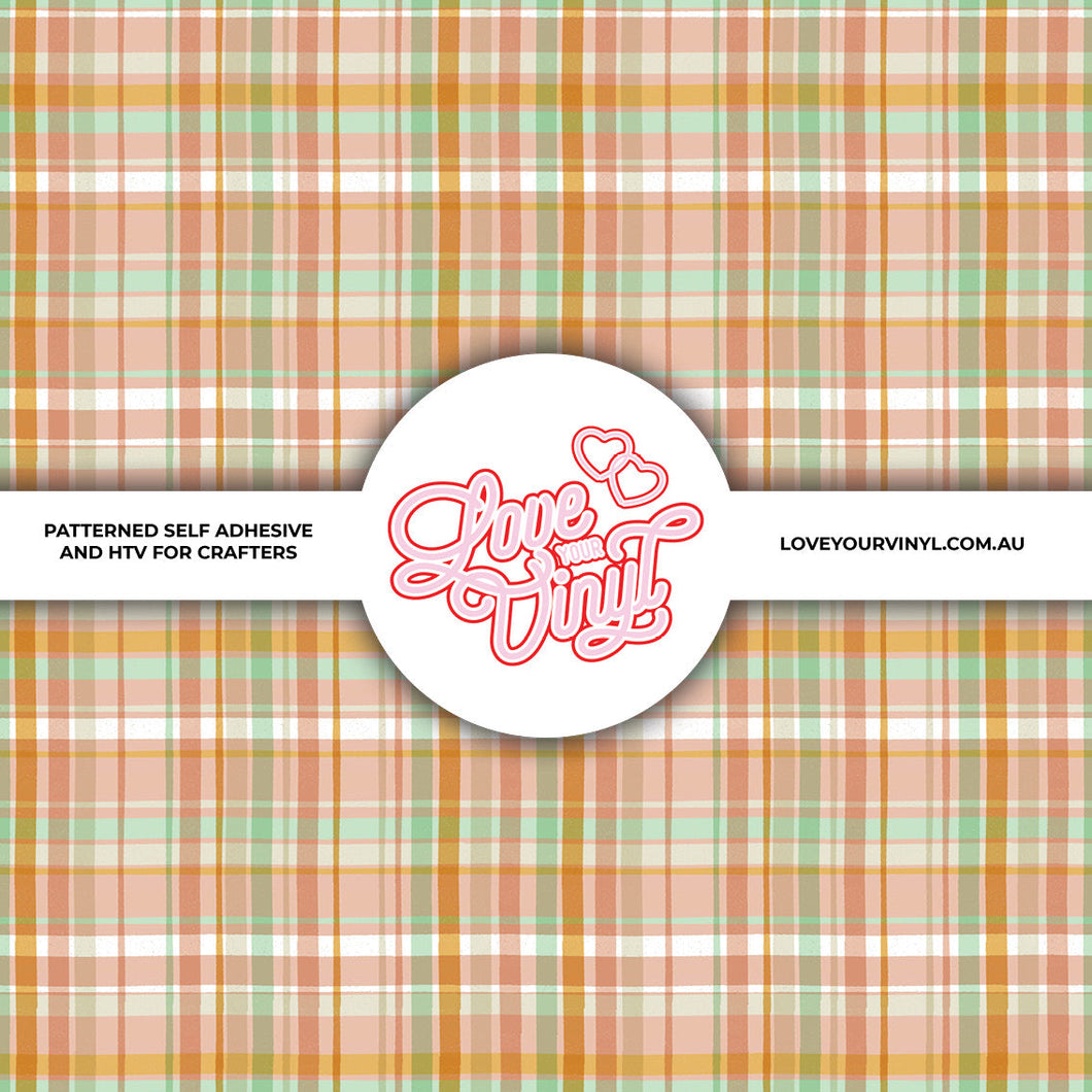 Peach Orange Green Check Patterned Vinyl LYV_2090