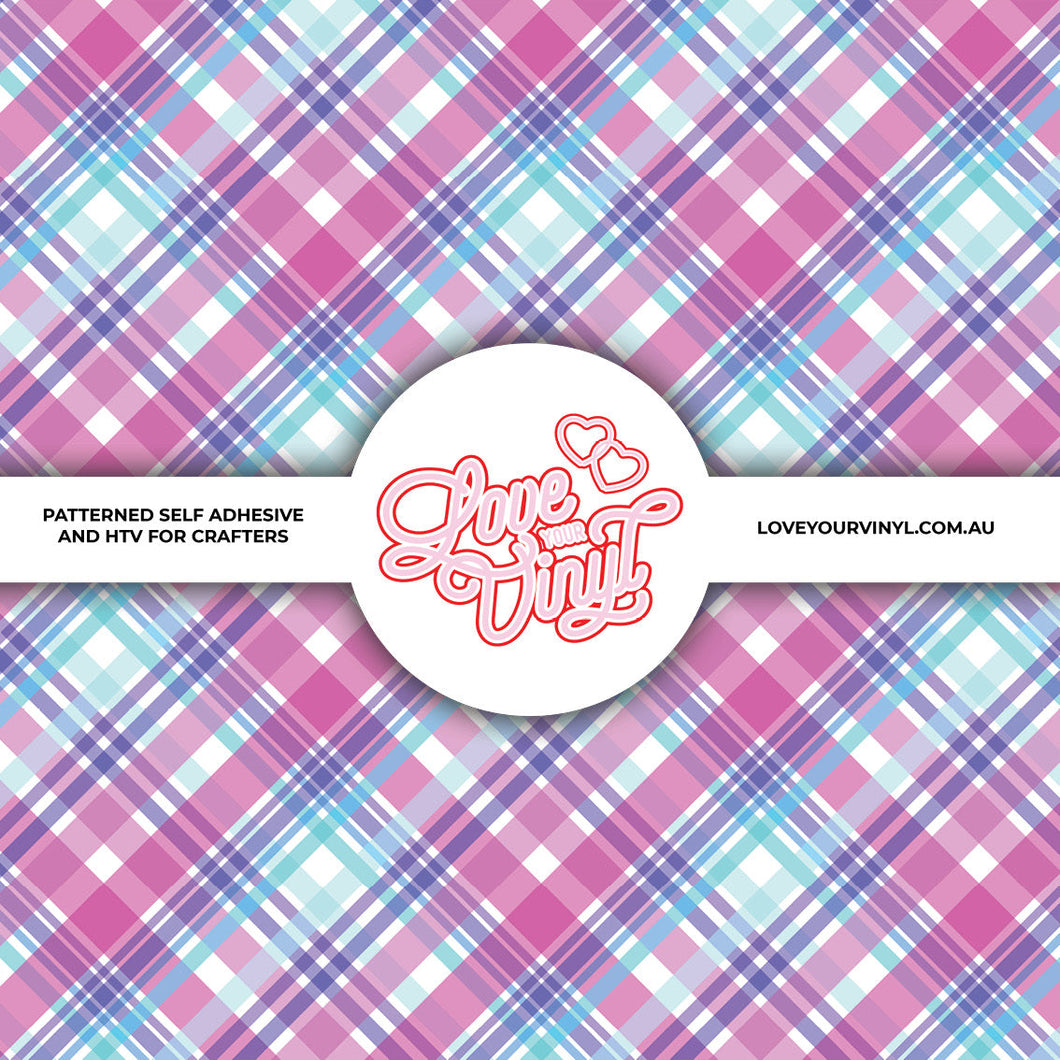 Purple Pink Blue Check Patterned Vinyl LYV_2096