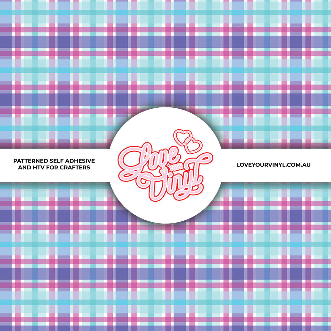 Purple Pink Blue Check Patterned Vinyl LYV_2097