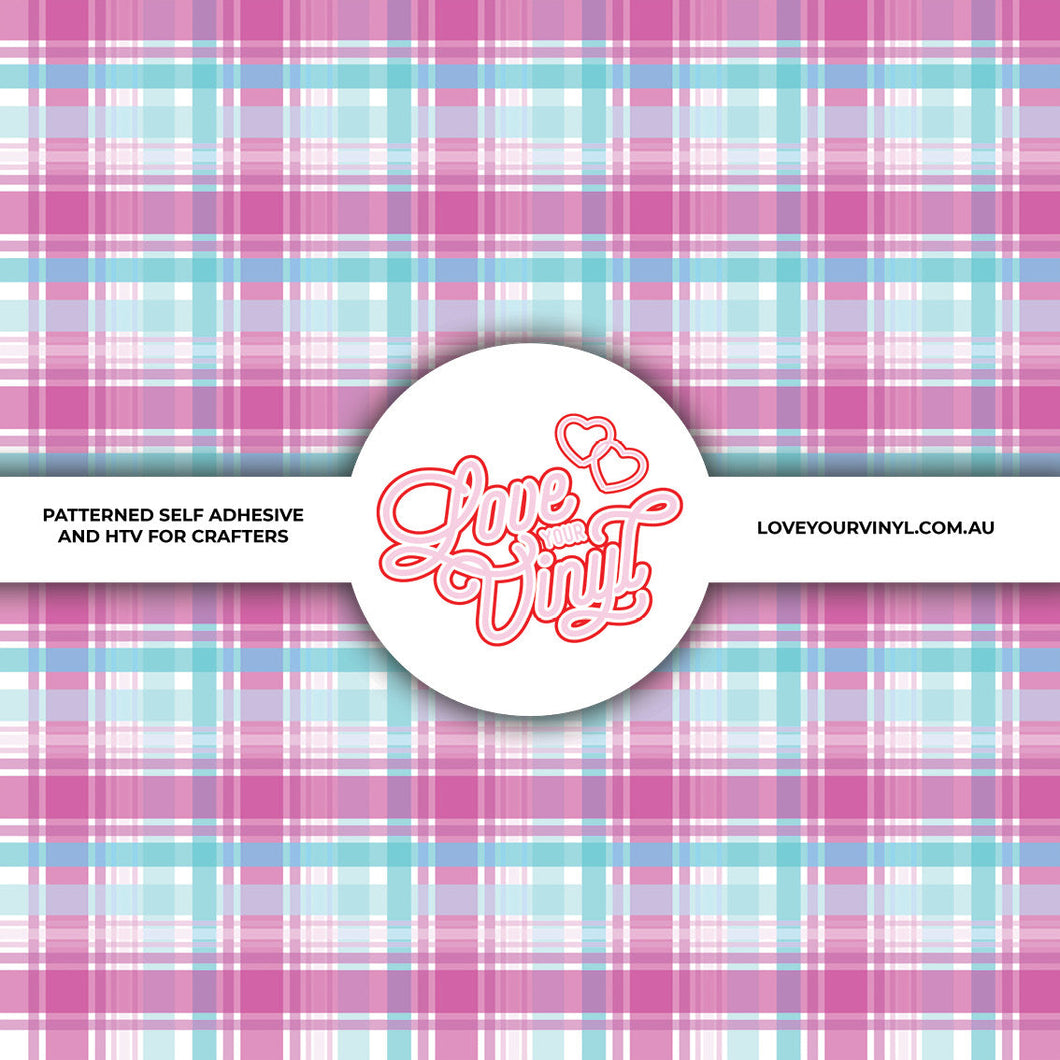 Pink Blue Check Patterned Vinyl LYV_2098