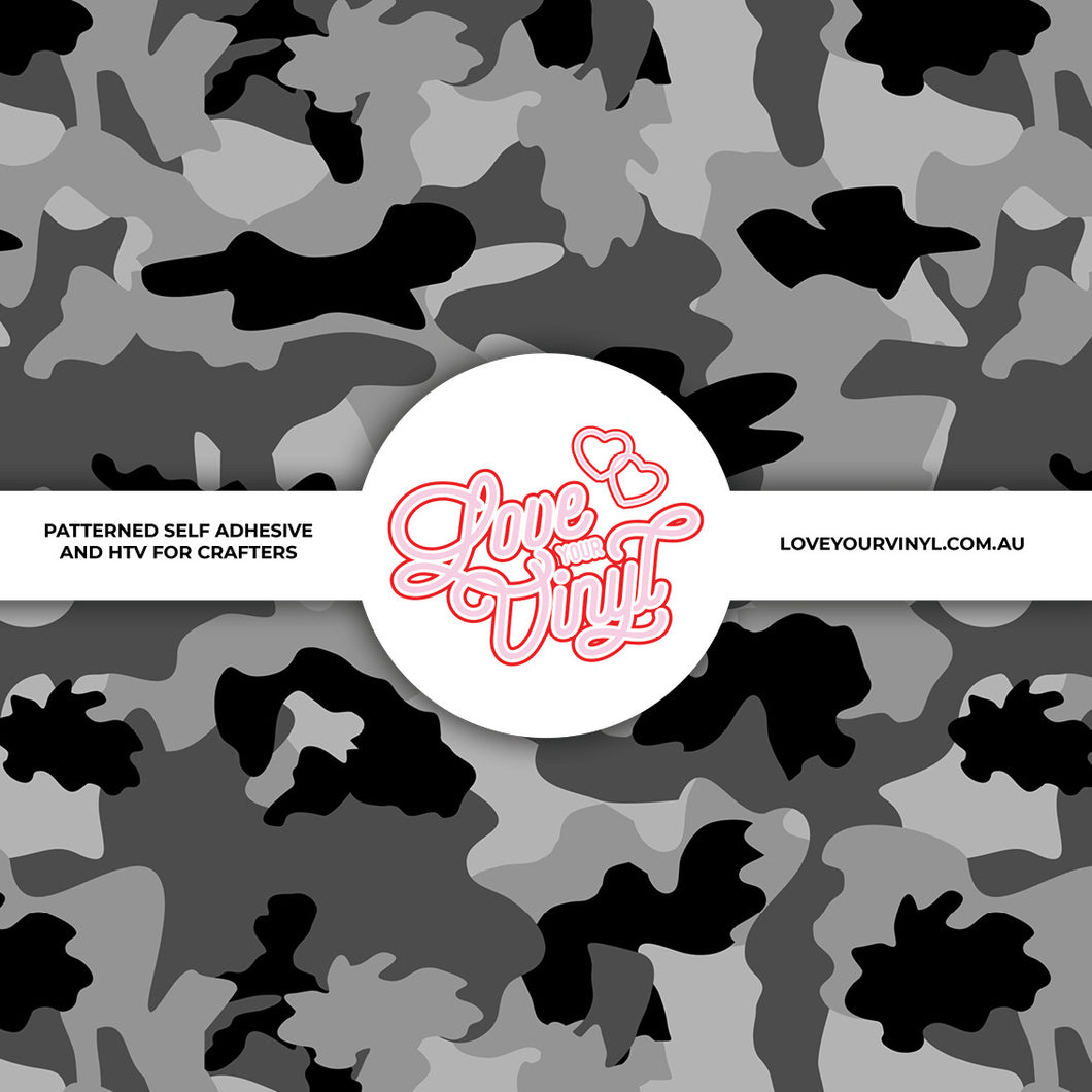 Black Grey Camo Patterned Vinyl LYV_2221