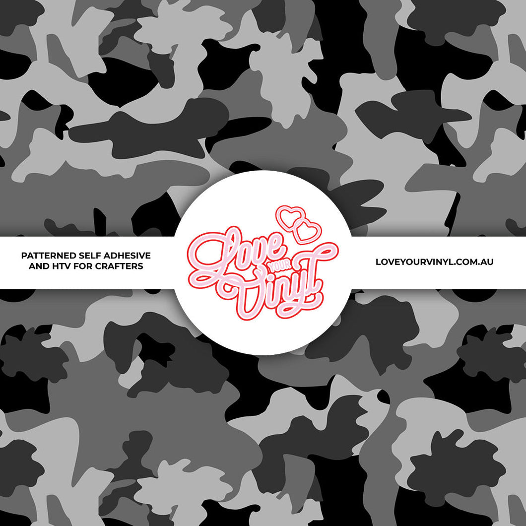 Black Grey Camo Patterned Vinyl LYV_2226