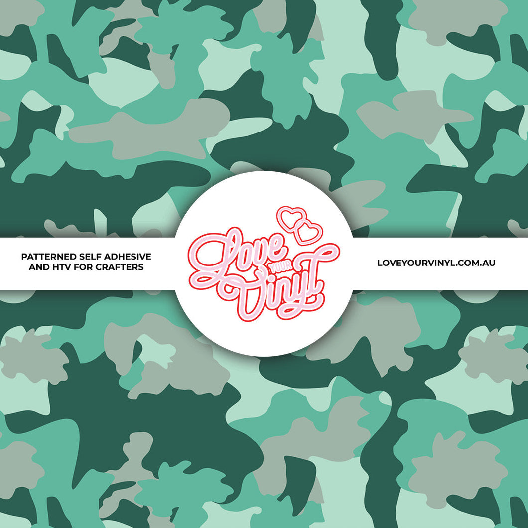 Teal Camo Patterned Vinyl LYV_2227