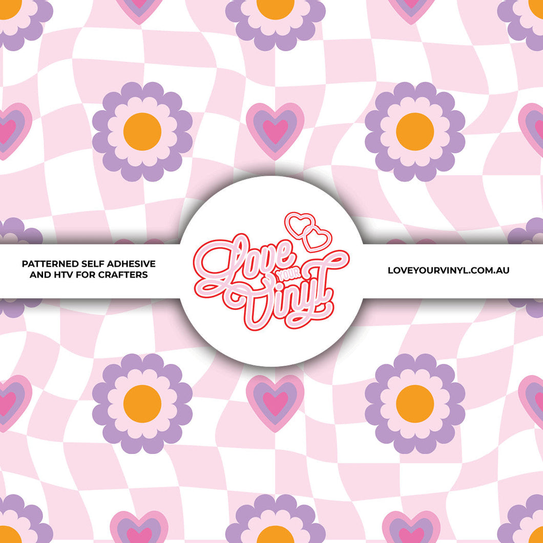 Retro Check Daisy Patterned Vinyl LYV_2236
