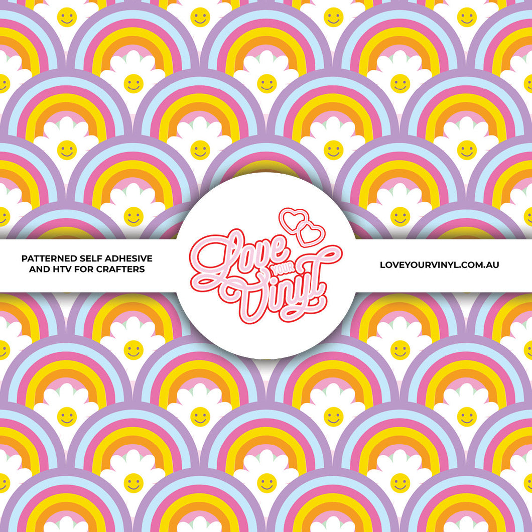 Retro Smiley Daisy Rainbow Patterned Vinyl LYV_2238