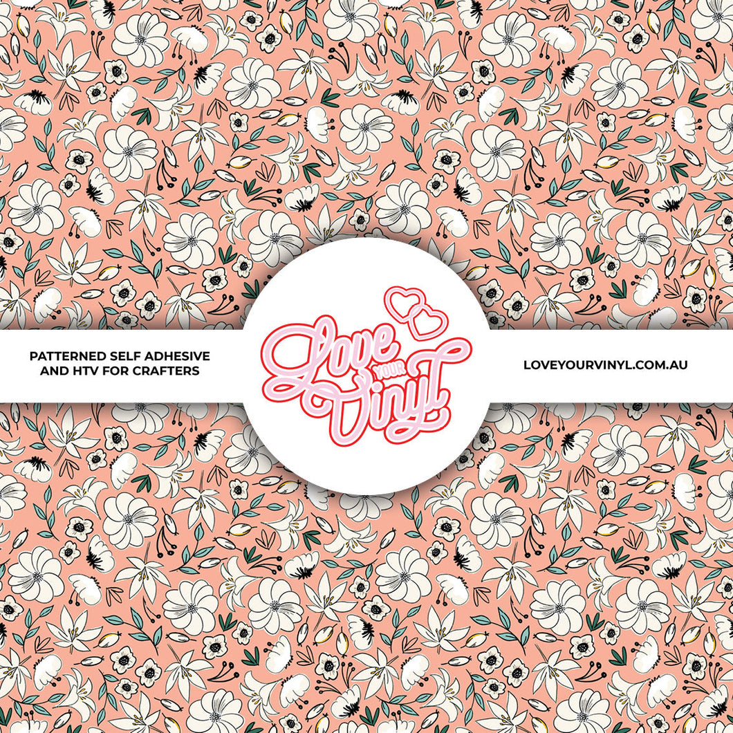 Peach Floral Patterned Vinyl LYV_2247
