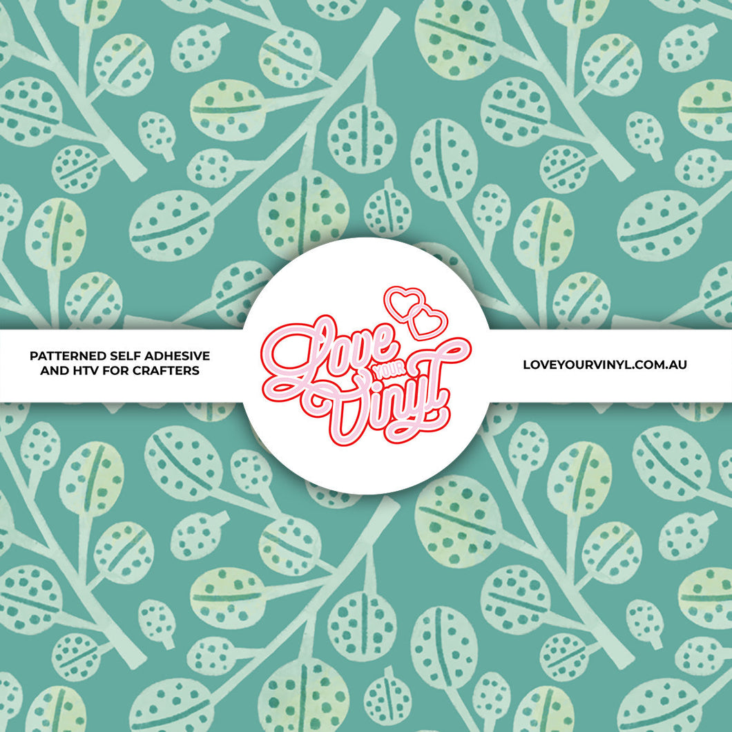 Green Abstract Leaves Patterned Vinyl LYV_226