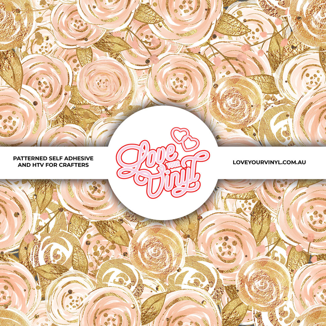 Pink and Gold Floral Patterned Vinyl LYV_2279