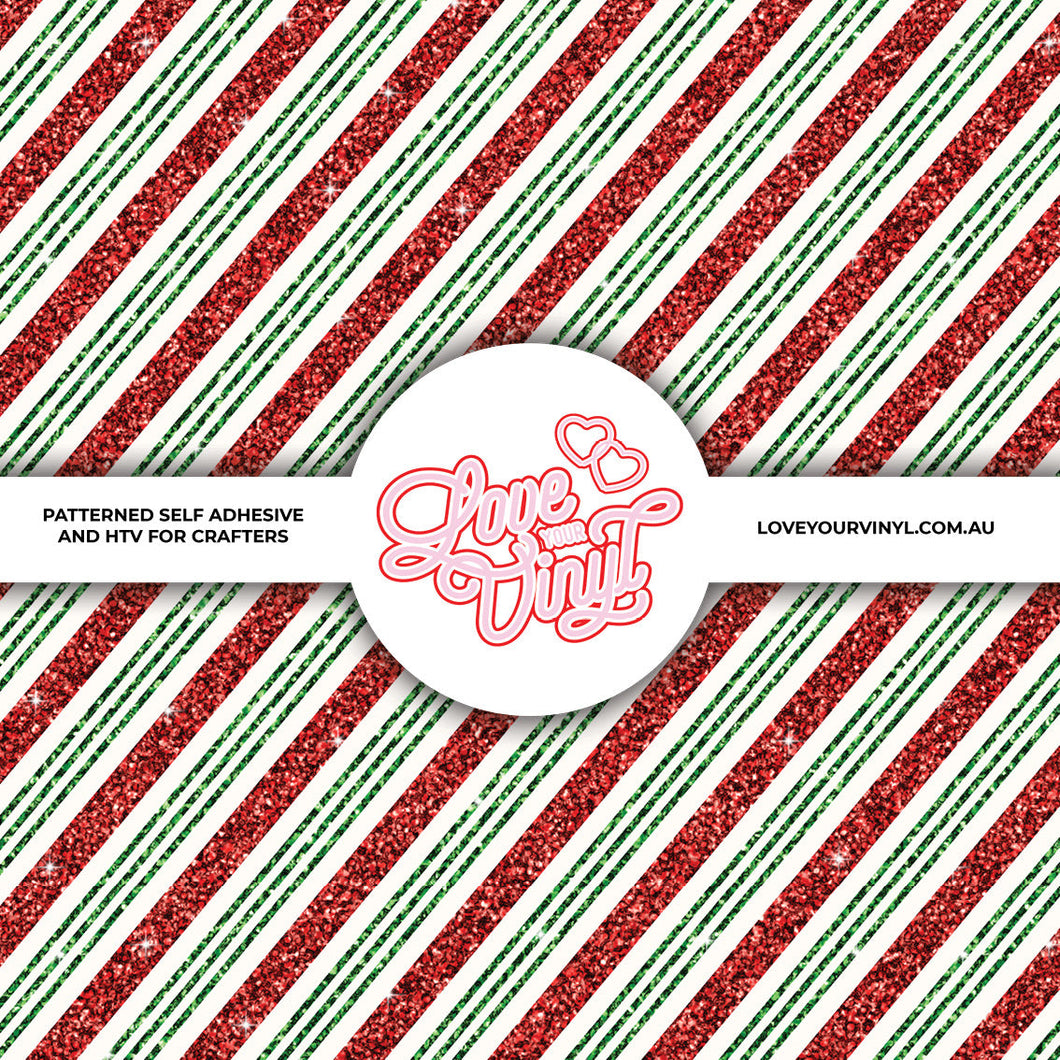 Glitter Christmas Stripes Patterned Vinyl LYV_2318