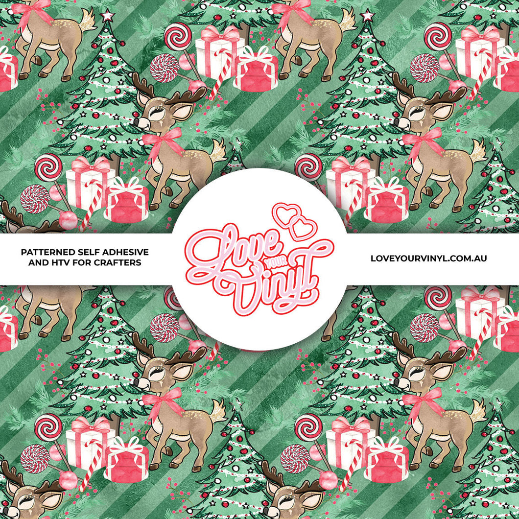 Christmas Reindeers Green Patterned Vinyl LYV_2323