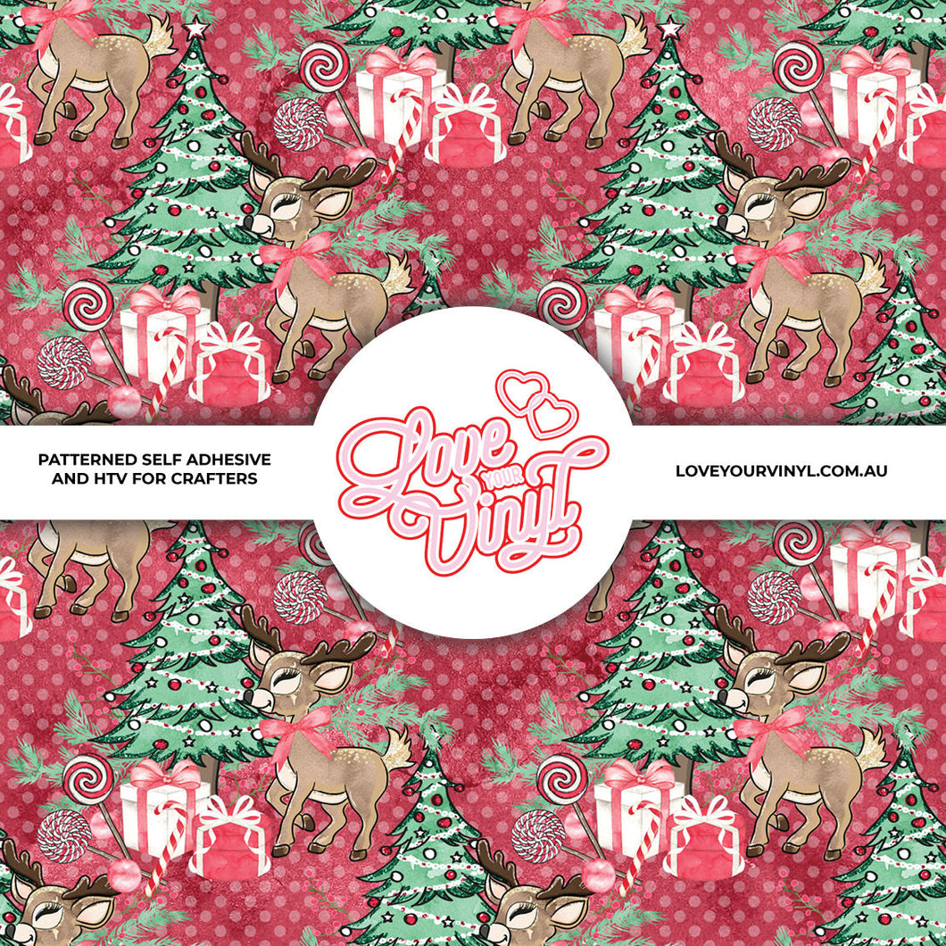 Christmas Reindeers Red Patterned Vinyl LYV_2324