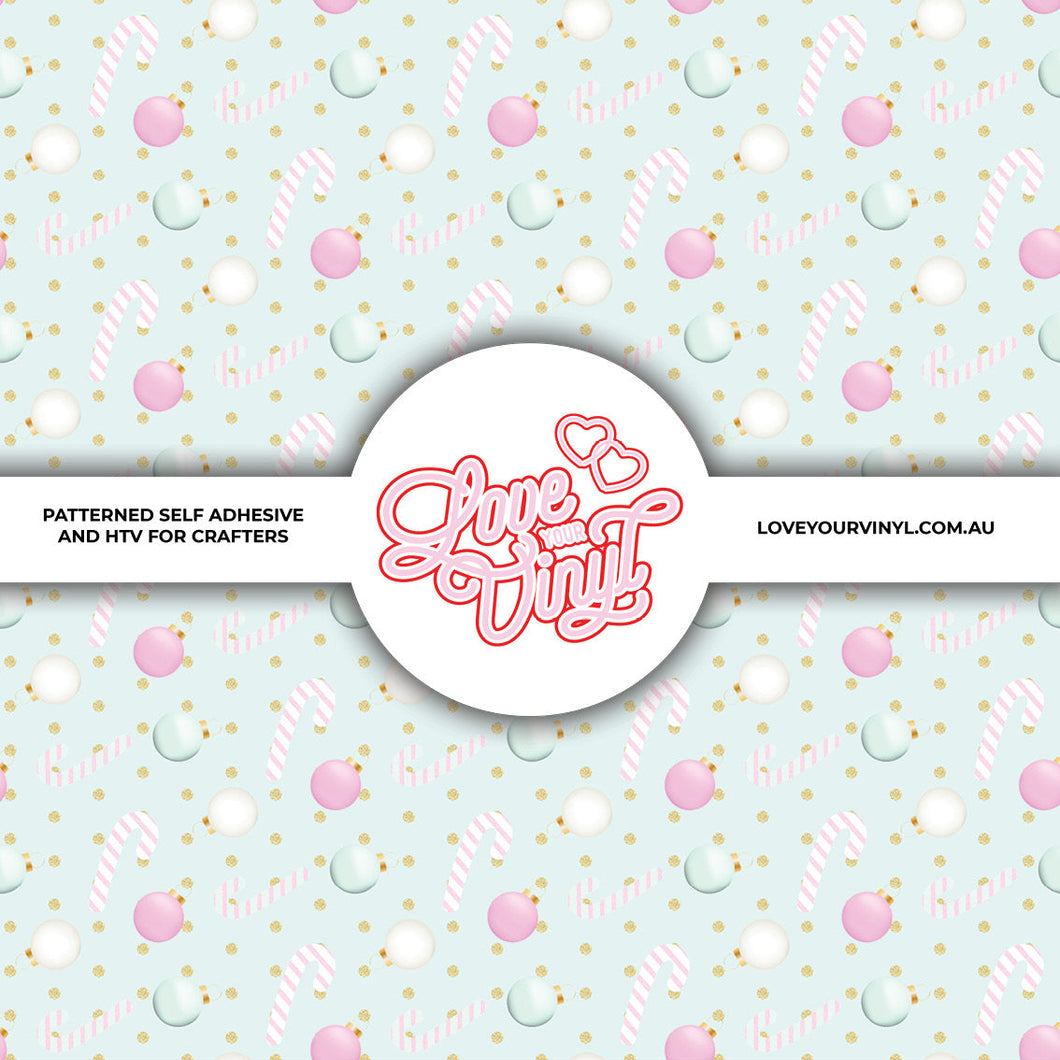 Pink and Mint Christmas Ornaments Patterned Vinyl LYV_2351