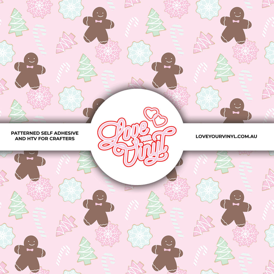 Pink Christmas Gingerbread Men Patterned Vinyl LYV_2356