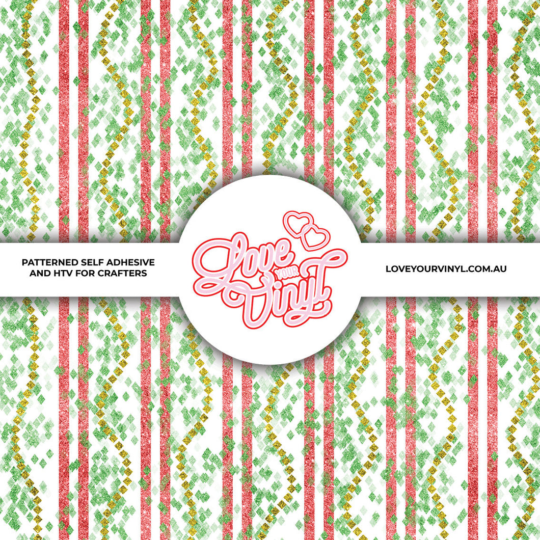 Christmas Glitter Stripes Patterned Vinyl LYV_2361