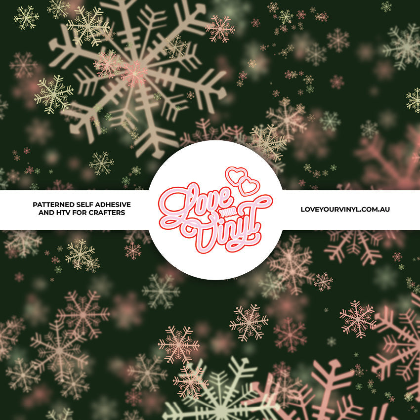 Pink and Dark Green Christmas Flakes Patterned Vinyl LYV_2416
