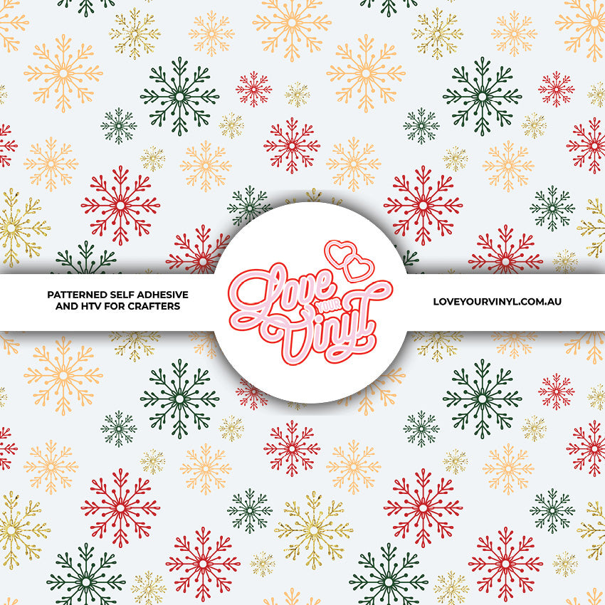 Red and Green Christmas Snowflakes Patterned Vinyl LYV_2425