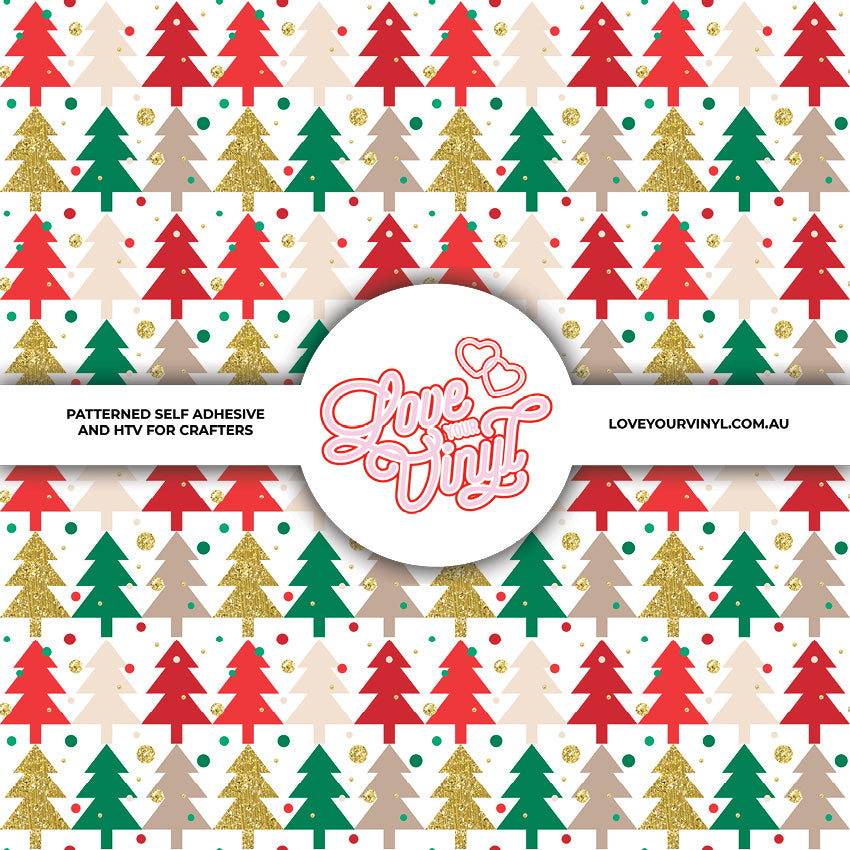 Green, Red and Gold Christmas Tree Patterned Vinyl LYV_2432