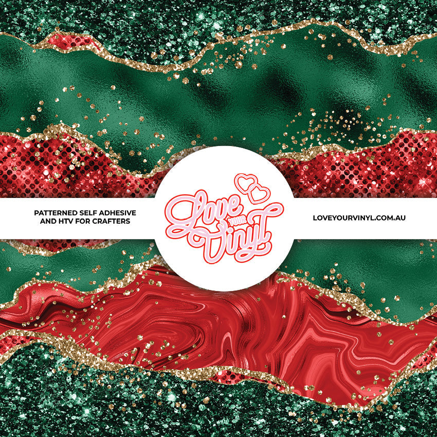 Red and Green Christmas Glitters Patterned Vinyl LYV_2457