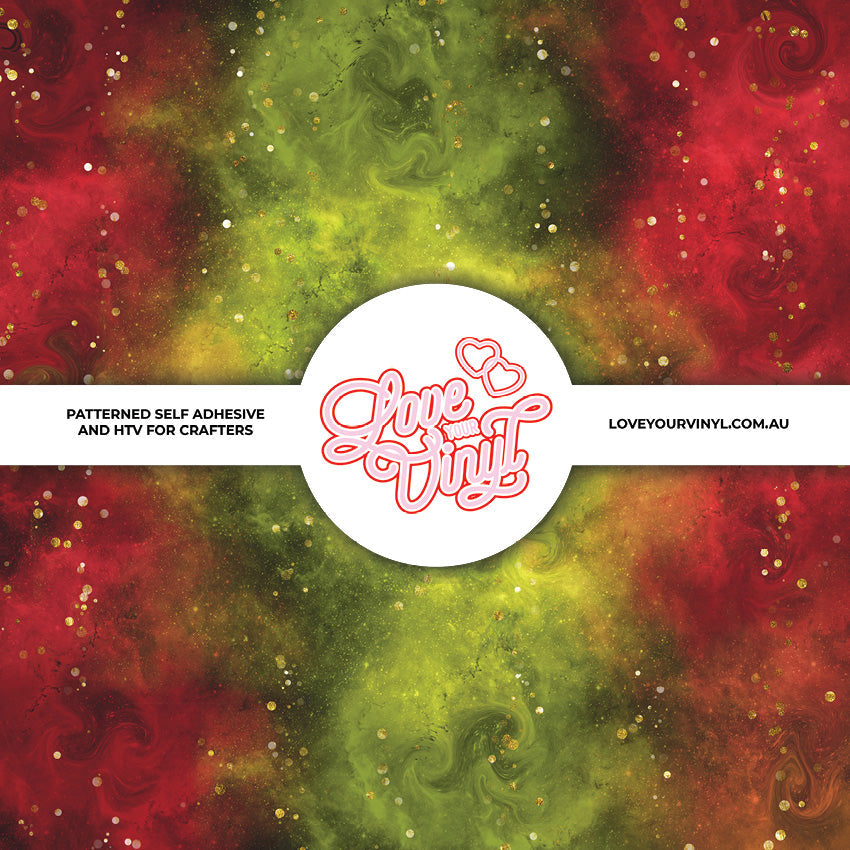 Red and Yellow Christmas Galaxy Patterned Vinyl LYV_2464