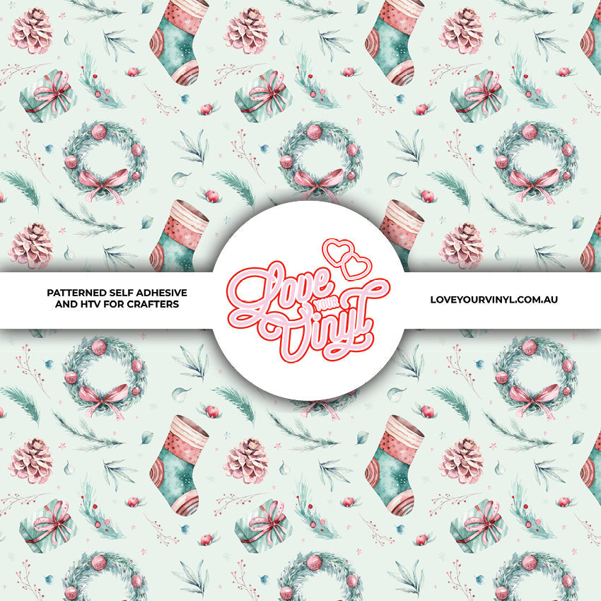 Red and Green Christmas Decorations Patterned Vinyl LYV_2470