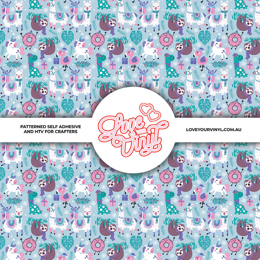 Light Blue Christmas Animals Patterned Vinyl LYV_2486