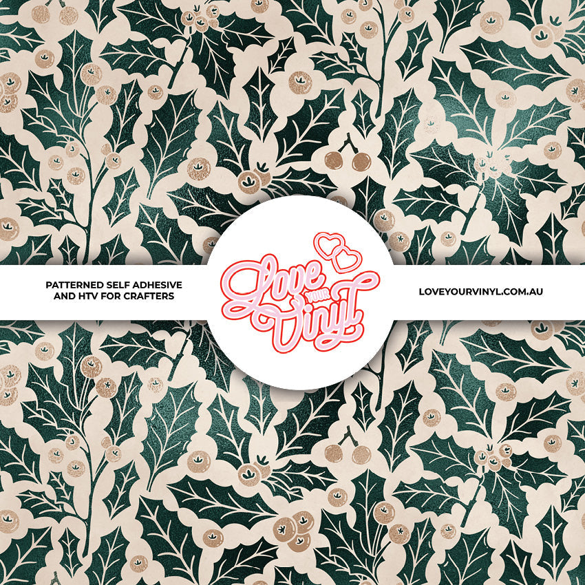 Pink and Green Christmas Leaves Patterned Vinyl LYV_2492