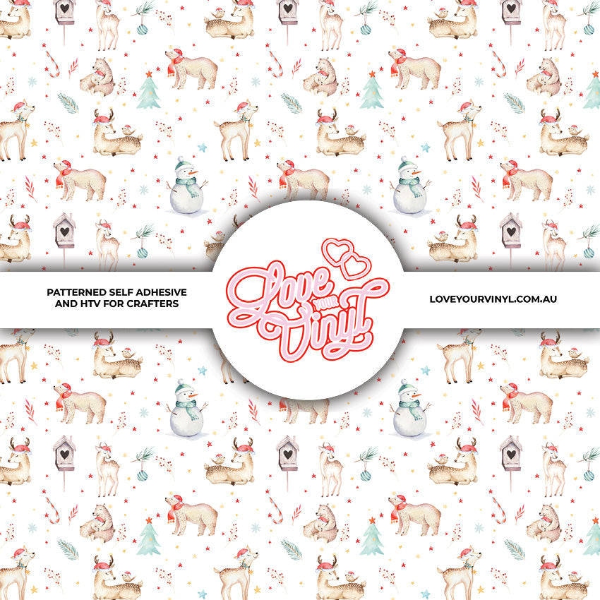 White Christmas Animals Patterned Vinyl LYV_2503