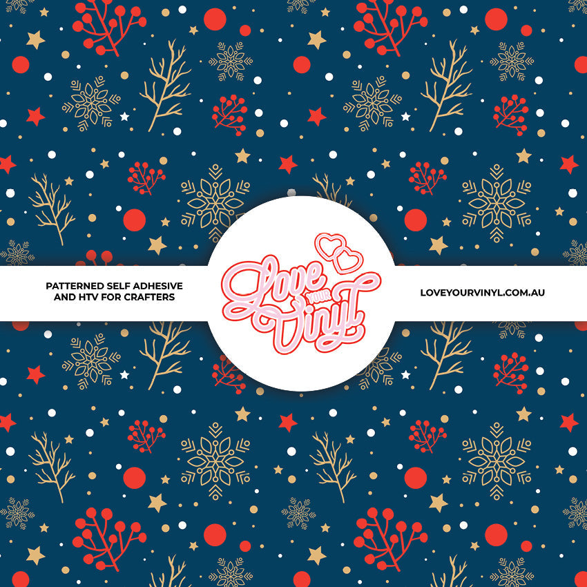 Snowflakes Tree Blue and Red Christmas Patterned Vinyl LYV_2517
