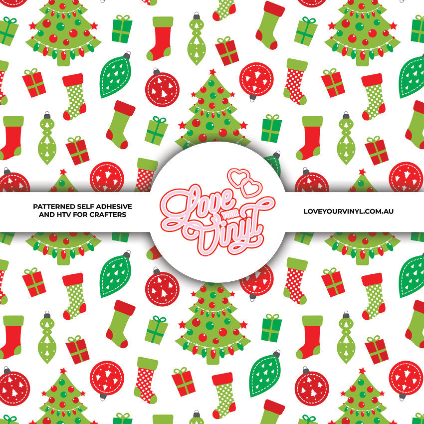 Fun Christmas Tree and Stocking Patterned Vinyl LYV_2544