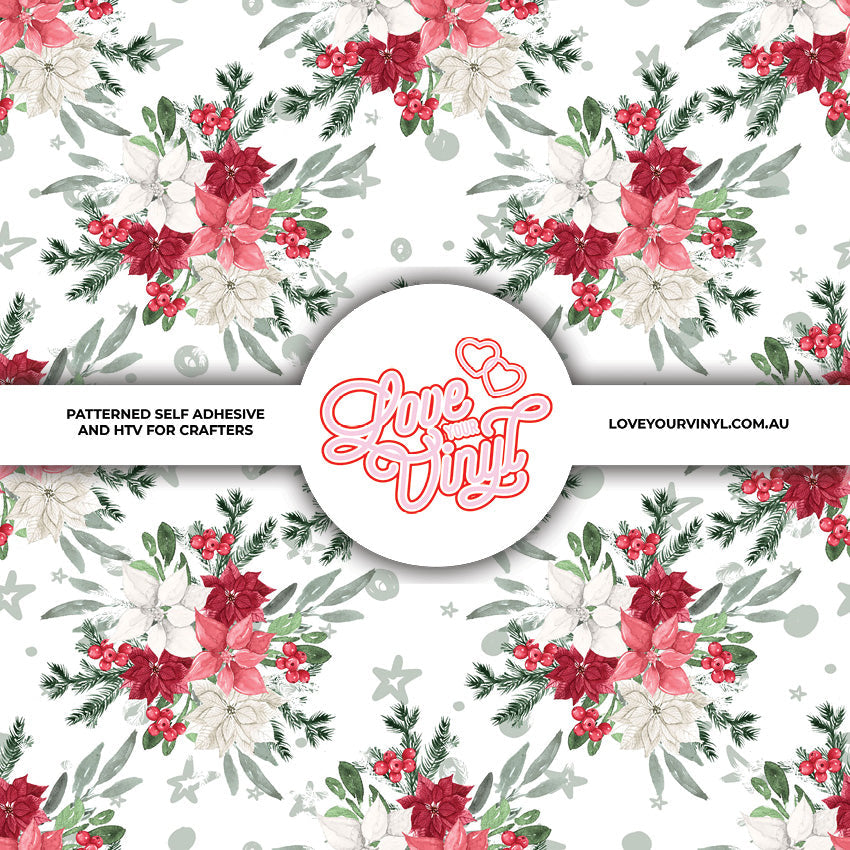 Christmas White Flowers Christmas Patterned Vinyl LYV_2548