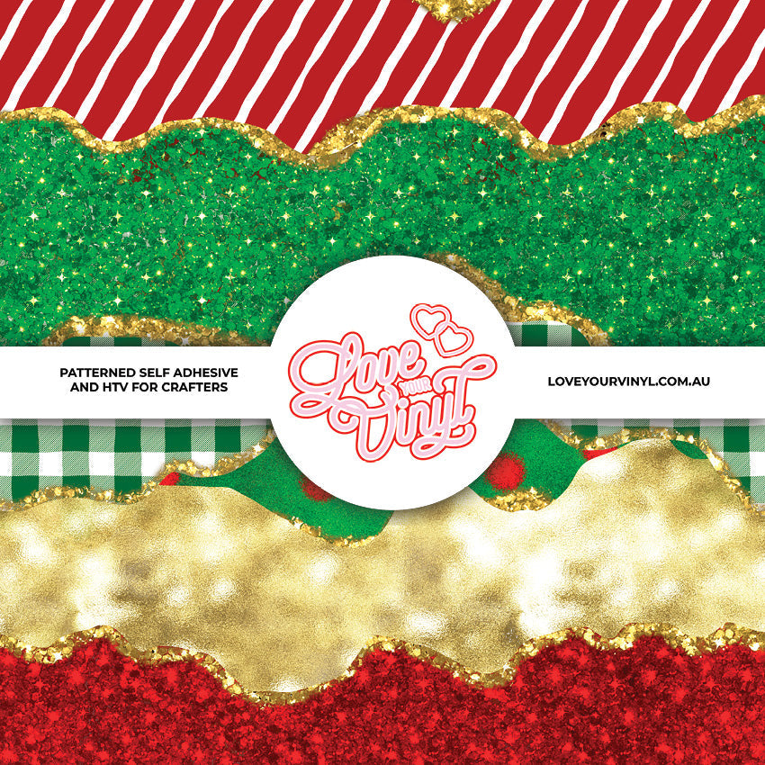 Red Green and Gold Glitter Christmas Patterned Vinyl LYV_2774