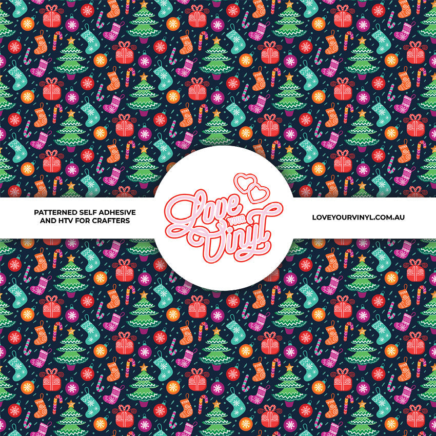 Bright Coloured Christmas Patterned Vinyl LYV_2819