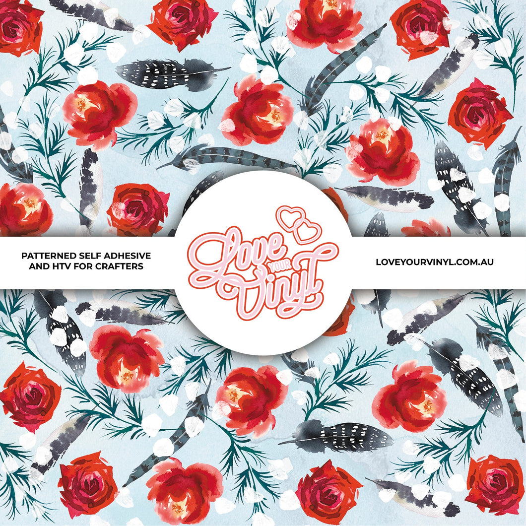 Floral and Feathers Patterned Vinyl LYV_303