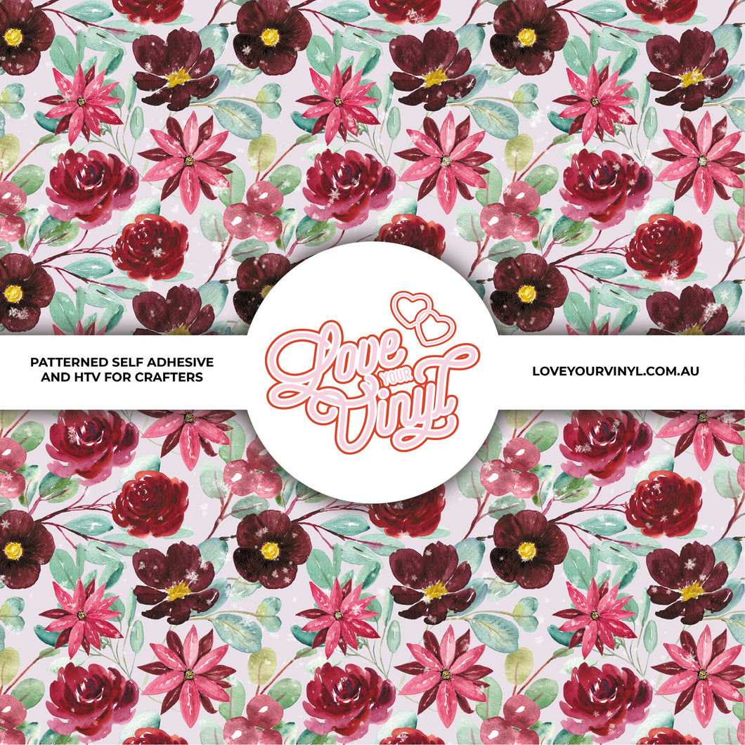 Burgundy Floral Patterned Vinyl LYV_310