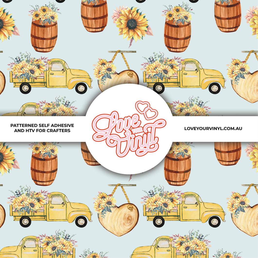 Yellow Truck Sunflowers Patterned Vinyl LYV_346