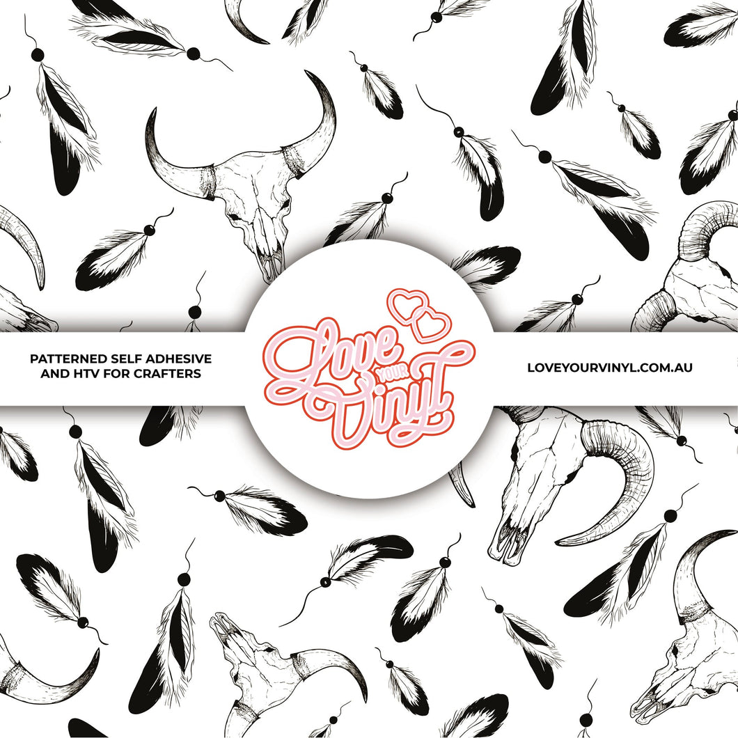 Feathers and Bull Skulls Patterned Vinyl LYV_504