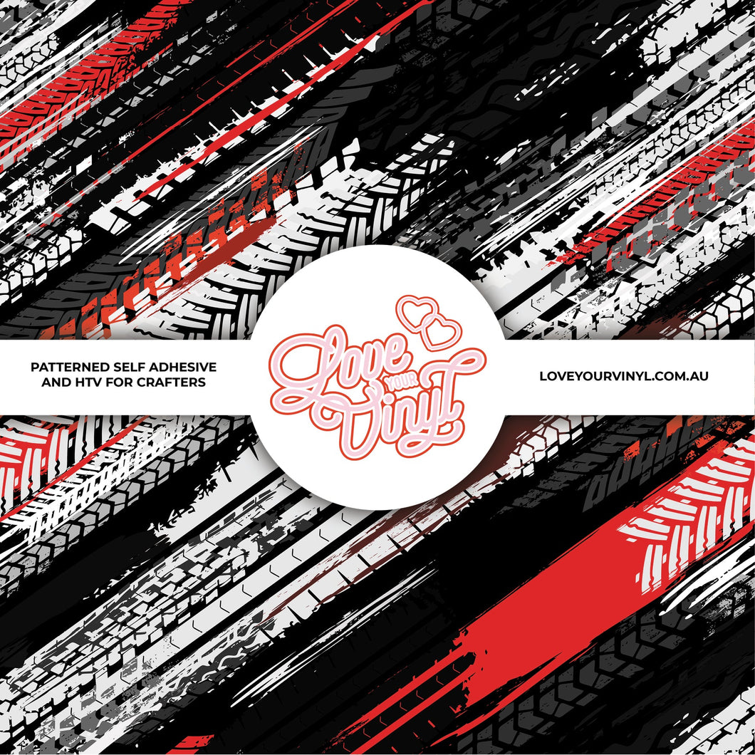 Tyre Tracks Red Patterned Vinyl LYV_550