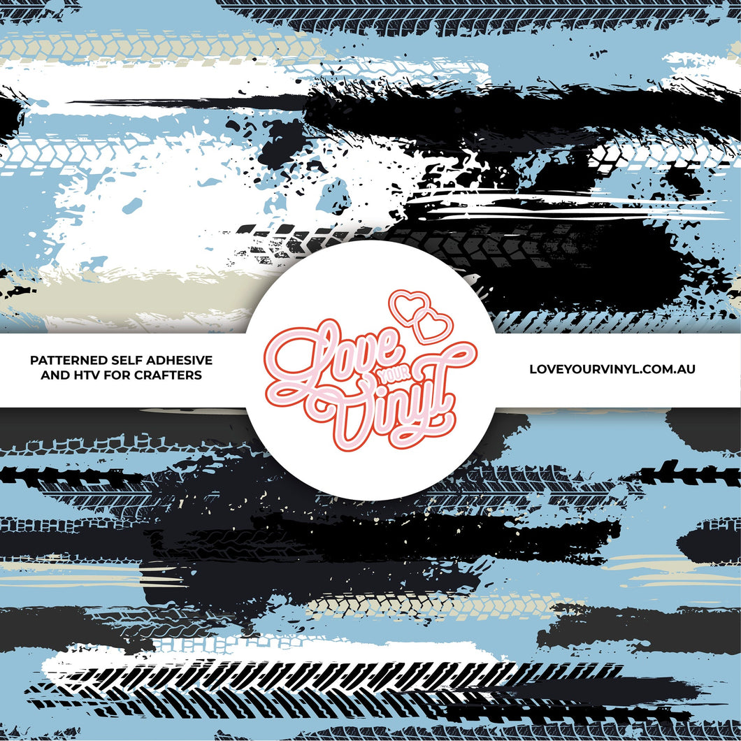 Tyre Tracks Blue Patterned Vinyl LYV_553