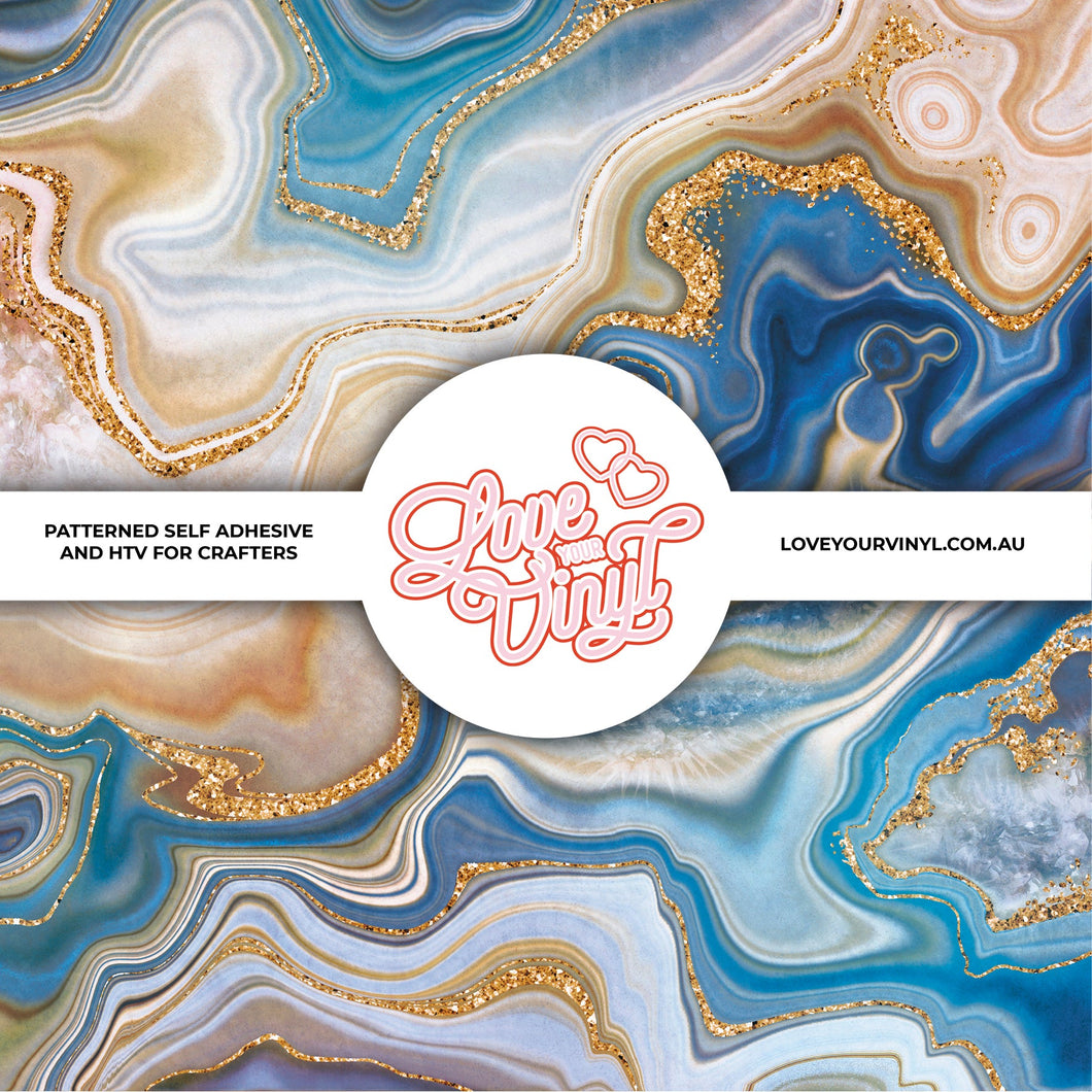 Blue and Gold marble Patterned Vinyl LYV_595