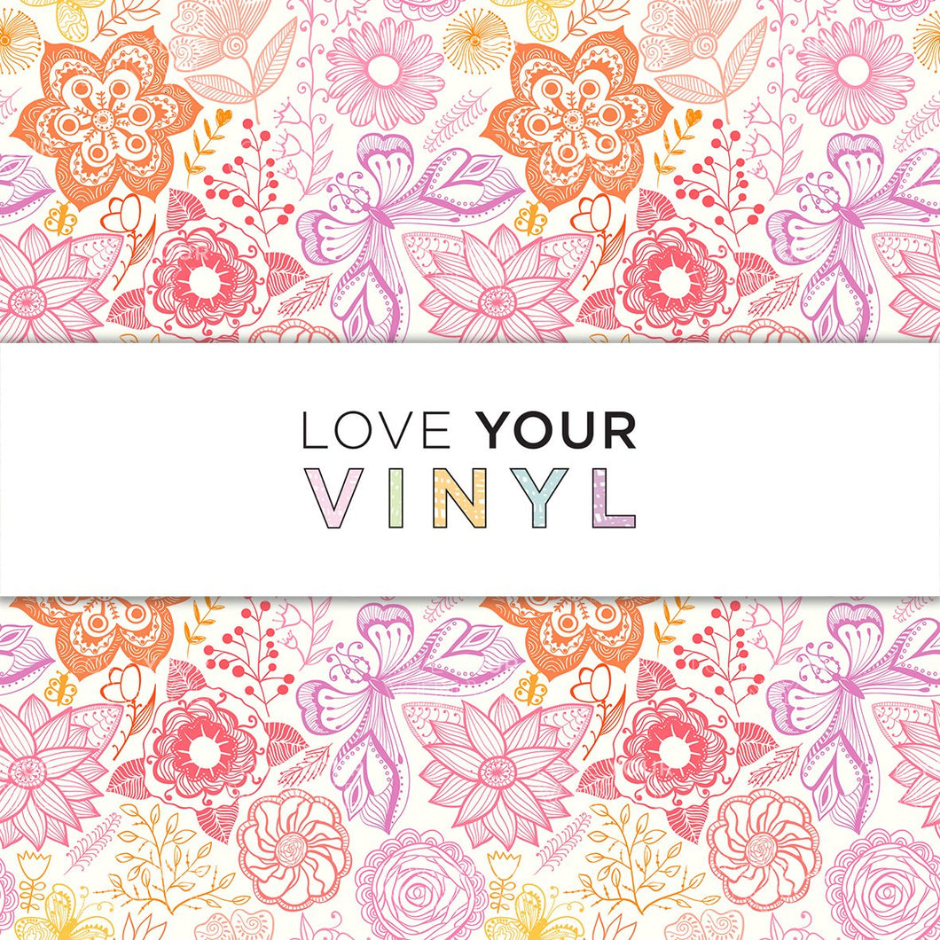 Pink Orange Butterflies and Florals Patterned Vinyl LYV_726