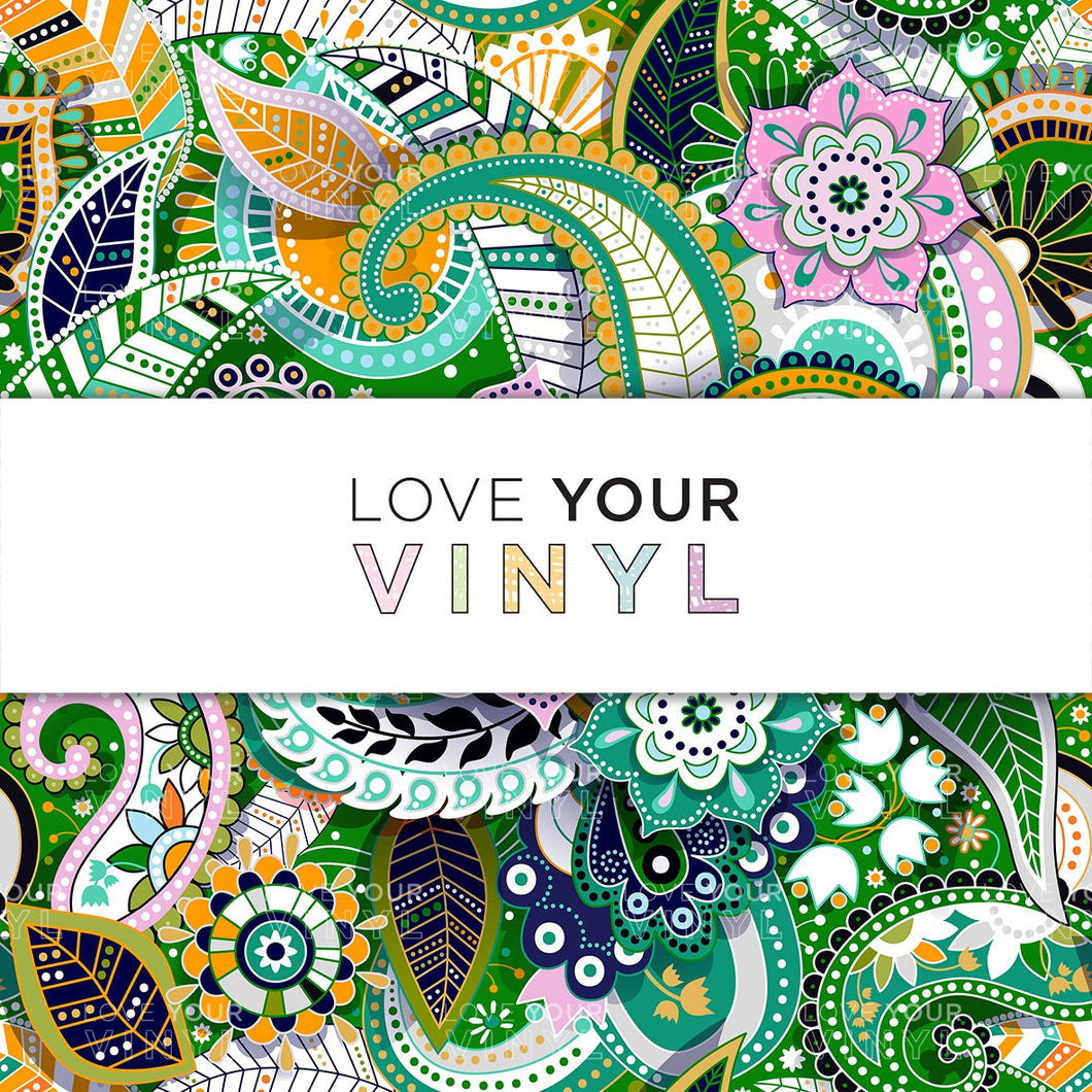 Green Paisley Floral Patterned Vinyl LYV_744