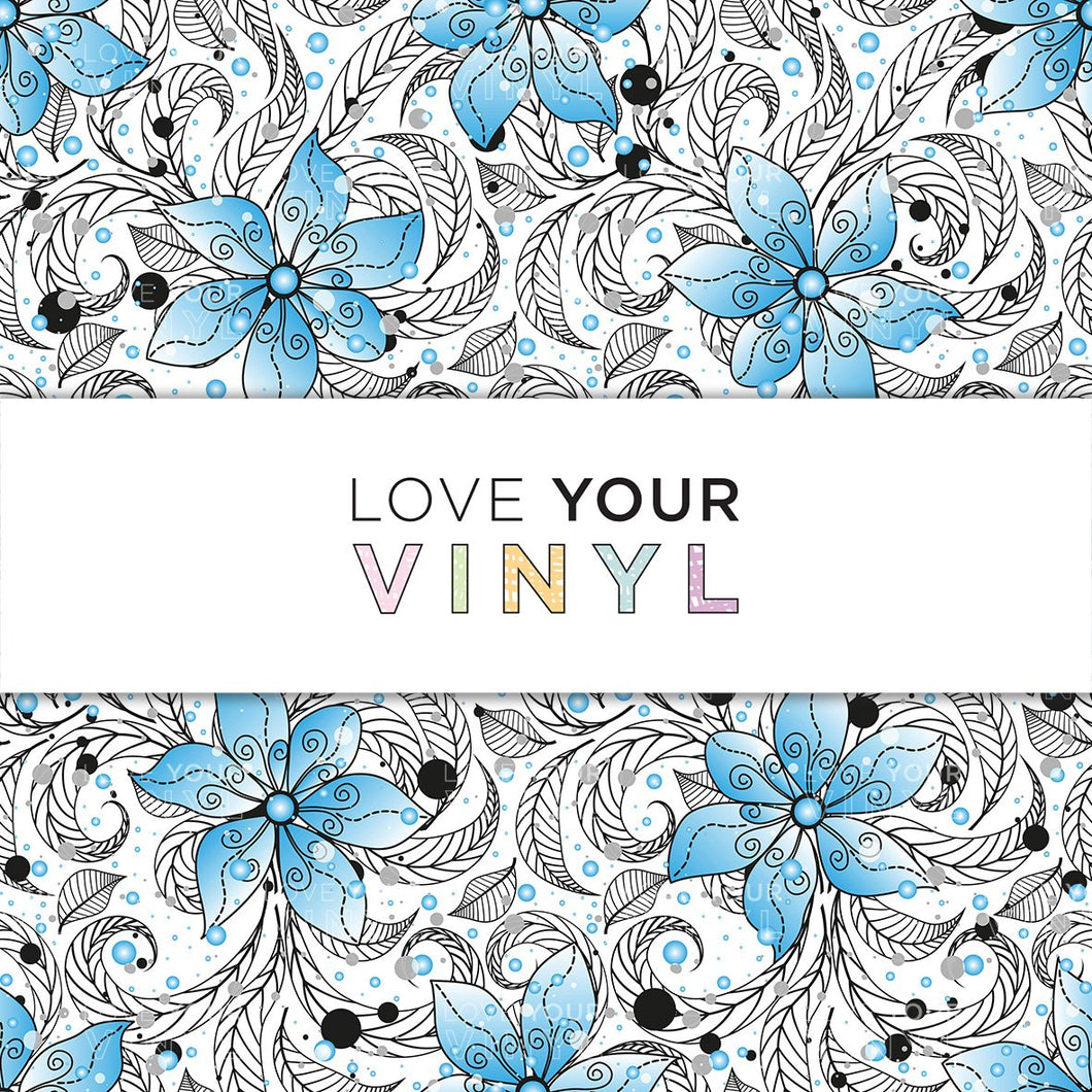 Blue Floral Printed Patterned Vinyl LYV_771