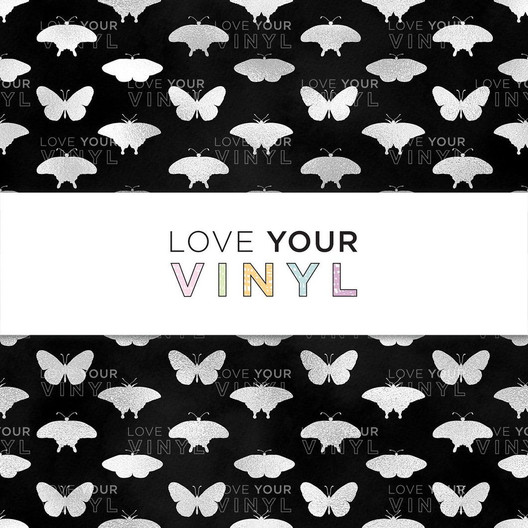 Monochrome Glitter Butterflies Patterned Vinyl LYV_868